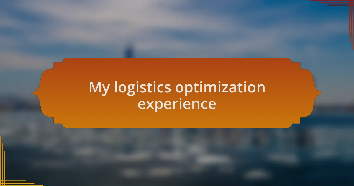 My logistics optimization experience